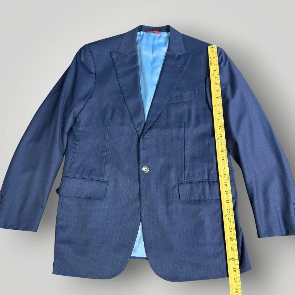 Isaia Napoli Men Blue Pinstripe 160's Aquaspider Wool‎ Suit 52 IT 42 US 8R